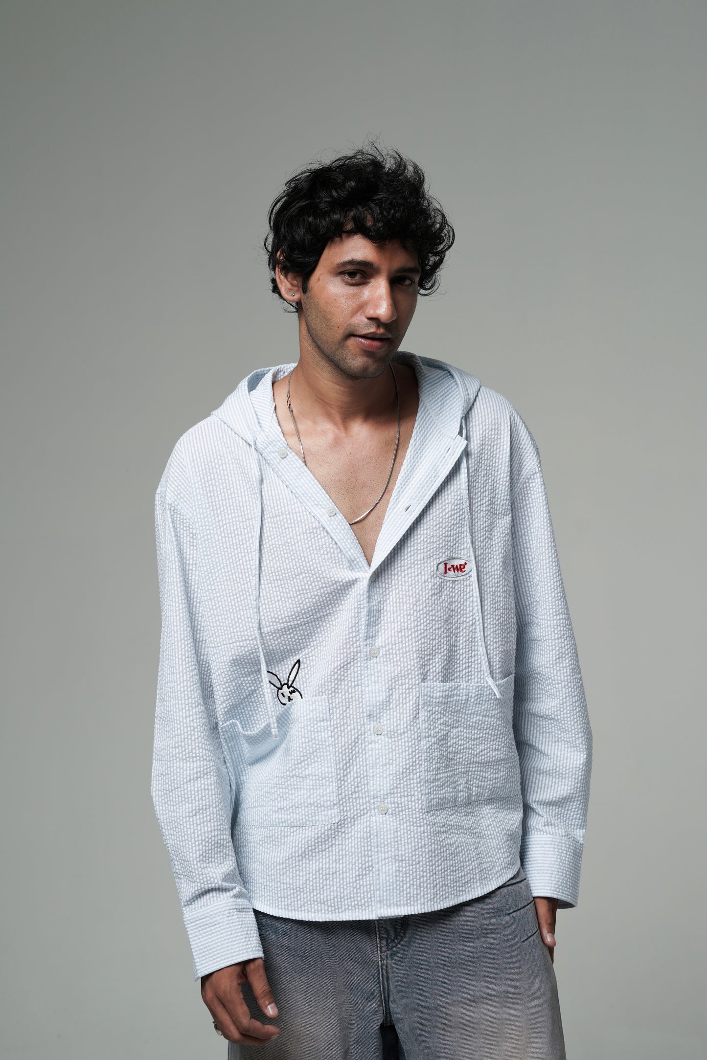 Sky Hooded Textured Shirt