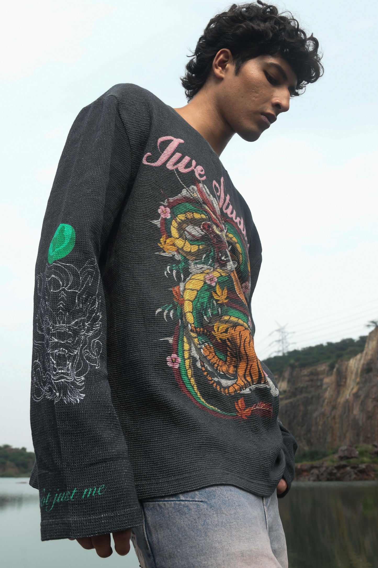 Dragon x Tiger Waffle Full Sleeve Tee