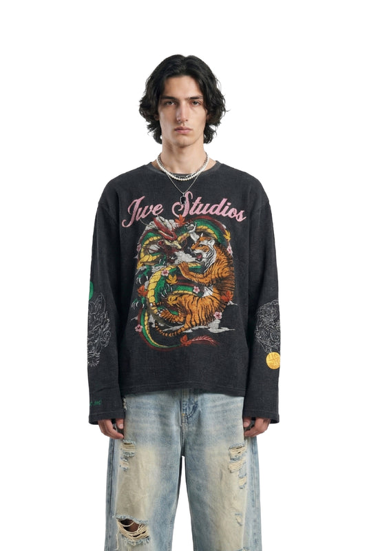 Dragon x Tiger Waffle Full Sleeve Tee