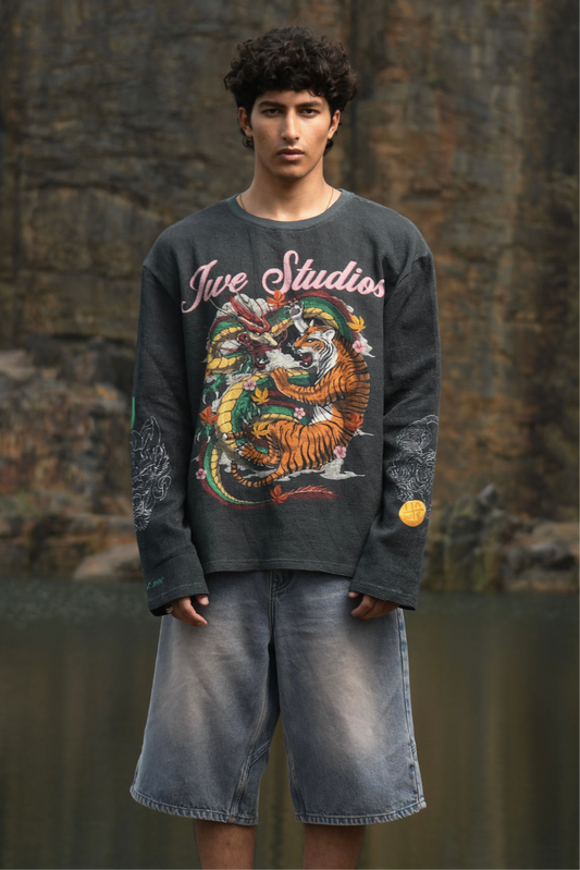 Dragon x Tiger Waffle Full Sleeve Tee