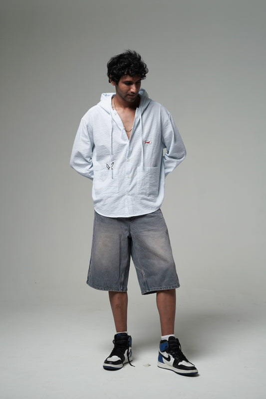 Sky Hooded Textured Shirt