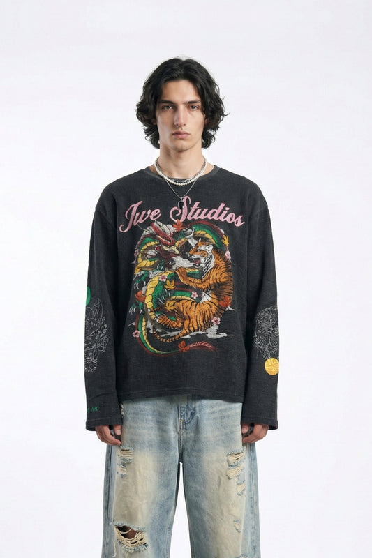 Dragon x Tiger Waffle Full Sleeve Tee