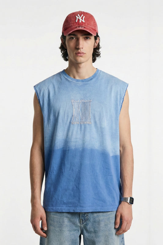 Wired Different Embroidered Tank Top - Blue Washed