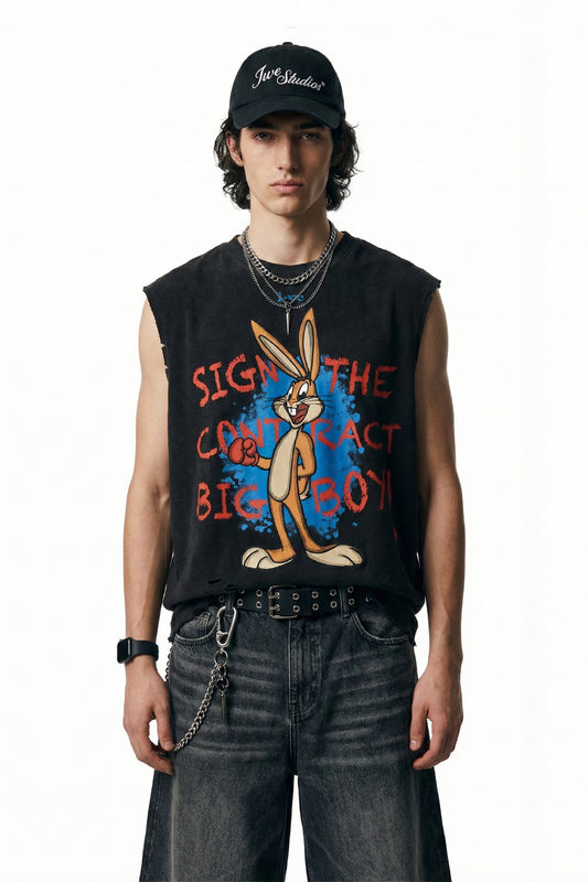 Sign the Contract Tank Top - Acid Wash Graphic Tank